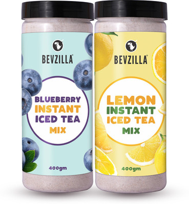 Bevzilla Blueberry & Lemon Instant Iced Tea Mix|Pack of Set 2 Blueberry, Lemon Iced Tea Plastic Bottle(2 x 400 g)