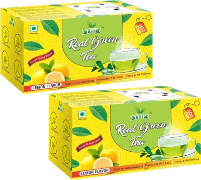 THF Real Green Tea Lemon Flavor 25 Tea Bags Combo Box of 2 Lemon Green Tea Bags Box(2 x 0.16 g)