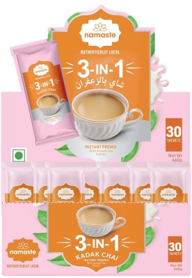 Namaste Chai Instant Tea Premix, Kadak Chai| Assam | Milk and Sugar | Ready Mix (18g x 10 Sachets, Powder)(Pack of 3) Cardamom Instant Tea Pouch(3 x 180 g)