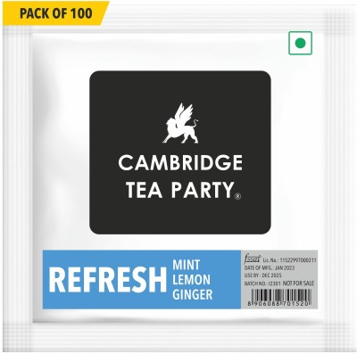 Cambridge Tea Party Refresh 100 Tea Bags, Lemon Ginger Mint Tulsi Green Tea, Bulk Pack Green Tea Vacuum Pack(100 x 2.5 g)
