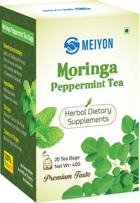 Meiyon Moringa Peppermint Infusion Tea Bag ,Caffeine & Staple Free, moringa leaves Peppermint Herbal Tea Bags Box(20 x 2 g)