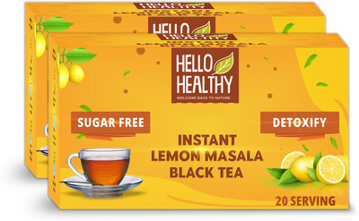 Hello Healthy Lemon Masala Tea | Sugar Free Tea | Instant Powder Tea Sachet Lemon Black Tea Box(2 x 160 g)