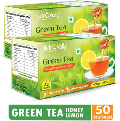 NutroVally Lemon Honey Green Tea for Weight Loss | Boost Metabolism & Refreshing Honey, Lemon Green Tea Bags Box(2 x 25 Bags)