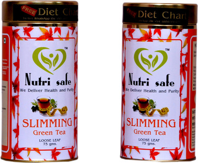 Nutri Safe Green Tea Slimming Tea Pack of 2 for Weight Loss Fat Reduction Improves Digestion And Metabolism, Boost Immunity Slimming Tea Pack75 gms each (Combo Pack) Unflavoured Green Tea Mason Jar(2 x 75 g)