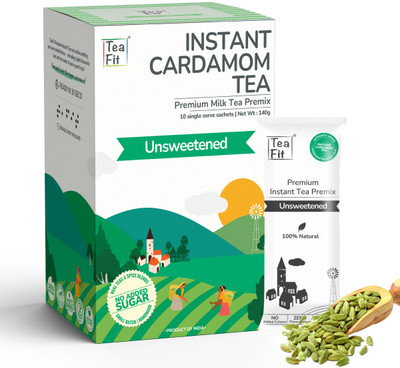 TeaFit Cardamom Instant Tea Premix (10 Sachet - 14 gm each) Unsweetened Elaichi Chai Cardamom Instant Tea Box(10 x 14 g)