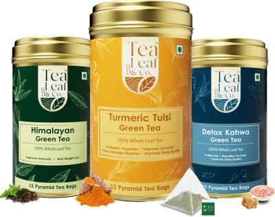 TLC Detox Kahwa +Turmeric Tulsi + Himalayan Green Tea Combo Pyramid Turmeric, Tulsi, Cloves, Black Pepper Green Tea Bags Box(3 x 15 Bags)