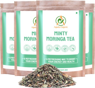 AGADA ORGANIC MINTY MORINGA TEA| A REFRESHING WAY TO BOOST YOUR ENERGY AND HEALTH Mint, Tulsi, Lemon Grass, Cardamom, Cinnamon Herbal Tea Pouch(4 x 80 g)