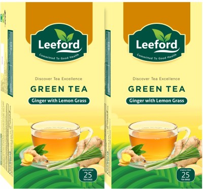 Leeford Green Tea Ginger with Lemon Grass for mind relaxation (25 bags each) Ginger, Lemon Grass Green Tea Bags Box(2 x 25 Bags)