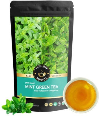 TEACURRY Mint Green Tea | 15 Pyramid Mint Green Tea Bags, 30 Cups | Improves Digestion, Treats Bad Breath, Soothes Stomach, Fights Flu, Reduces Fever | Pure Leaf Mint Green Tea Mint Green Tea Bags Pouch(15 Bags)