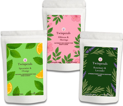 TWINPETALS Women's Wellness Tea (3-Pack) | Spearmint, Hibiscus, Lavender | Hormonal Balance Lavender, Orange, Mint, Hibiscus Herbal Tea Pouch(3 x 40 g)
