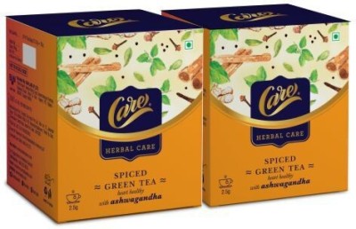 CARE Ashwagandha Spiced Green Tea - Pack of 2 Black Pepper, Cardamom, Cinnamon, Cloves, Ginger, Tulsi Herbal Tea Bags Box(2 x 10 Bags)