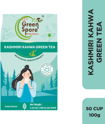 Green Spore Kashmiri Kahwa Green Tea 
Helps detox,Boosts immunity and energy levels, Saffron, Cardamom, Rose Green Tea Pouch(100 g)
