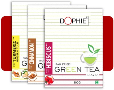 dophie Weight loss and Immunity Green Tea[COMBO-PACK-3]Hibiscus Green Tea-1,Cinnamon Green tea-1,Turmeric Ginger Tulsi Green Tea-1,For Immunity Booster, Weight loss and Overall Health(100g each) Hibiscus, Cinnamon, Turmeric Green Tea Box(3 x 100 g)