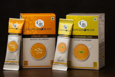 Granules and Beans Combo Pack of Cardamom Tea & Ginger Tea Instant Premix | Adrak Elaichi Chai Premix | 20 Sachets of 14gms Each Chai for immunity & Freshness Ginger, Cardamom Instant Tea Box(2 x 10 Sachets)