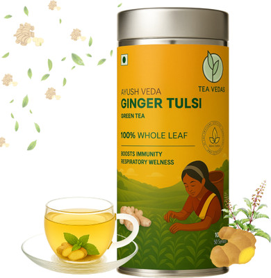 TEAVEDAS Tea Vedas Ginger Tulsi Green Tea - Ayush Veda (100 gm) Ginger Green Tea Tin(100 g)