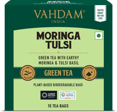 Vahdam Organic Moringa Tulsi Green Tea Bags Tulsi Green Tea Bags Box(15 Bags)