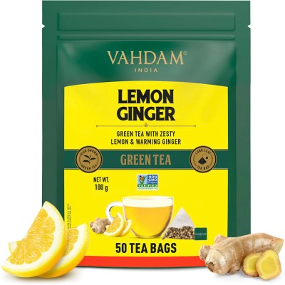 Vahdam Organic Lemon, Ginger Green Tea Bags Box(50 Bags)