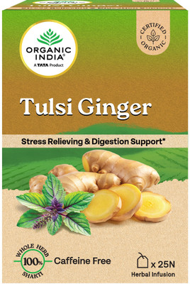 ORGANIC INDIA Ginger, Tulsi Tea Bags Box(25 Bags)