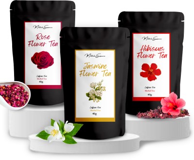 MITHILA ESSENCE COMBO TEA GIFT (Jasmine 40gm, Rose 40gm, Hibiscus 60gm) | Caffeine Free Jasmine Herbal Tea Pouch(3 x 46.67 g)