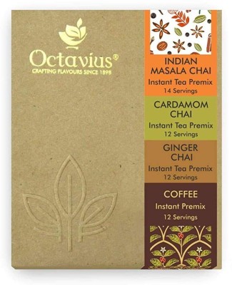 Octavius Indian Masala, Cardamom, Ginger & Coffee (4 in 1) Ready Tea & Coffee Assorted Instant Tea Box(50 Bags)