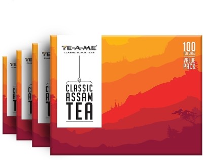 TE-A-ME Assam Tea, Pack of 4 ( 4 X 100 = 400 Tea Bags) Black Tea Bags Box(4 x 100 Bags)