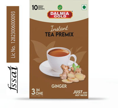 Dalmia Gold Instant Tea Premix- Ginger Flavour, Regular Sugar (14 Grams * 10 Sachets) Ginger Instant Tea Box(10 x 14 g)