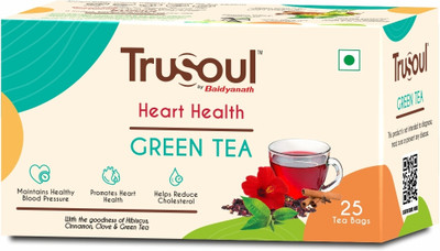 Trusoul Natural Herbal Heart and Health Green Tea with Hibiscus, Cinnamon, Clove Green Tea Bags Pouch(25 x 1 Sachets)