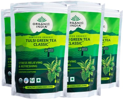 ORGANIC INDIA Pack of 4 Tulsi Green Tea Classic 100 gm zipper Green Tea Pouch(4 x 100 g)