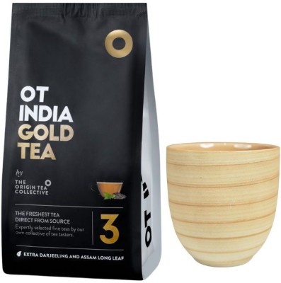 OT INDIA Gold Tea with Kulhad Ceramic Cup -Extra Darjeeling & Assam Long Leaf Plain, Unflavoured Tea Pouch(250 g)