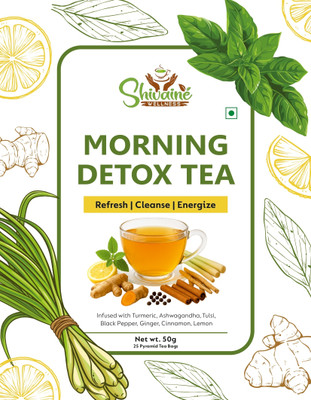 Shivaine Wellness Morning Detox Herbal Tea – 25 Pyramid Tea Bags - Tulsi, Ginger, Turmeric, Ashwagandha, Cinnamon, Lemon, Black Pepper Herbal Tea Pouch(50 g)