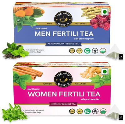 TEACURRY Men Women Fertility Support Tea with Diet Charts - 30 + 30 Tea Bags | Helps In Increasing Count, Promotes Ovulation, Performance and Drive Hibiscus Herbal Tea Bags Pouch(2 x 30 Bags)