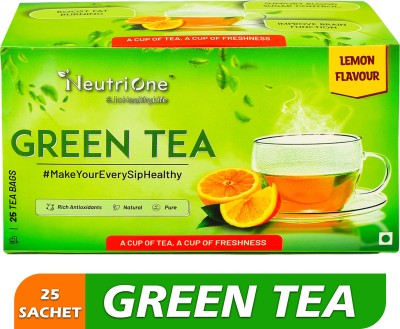 NeutriOne Green Tea Lemon for Weight Loss & Boost Immunity| Vitamin C|Authentic Tea Leaves Lemon Green Tea Bags Box(25 Bags)