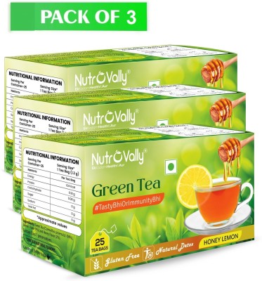 NutroVally Honey Lemon Green Tea for Weight Loss | Vit C Rich Immunity Booster Honey, Lemon Green Tea Bags Box(3 x 25 Bags)