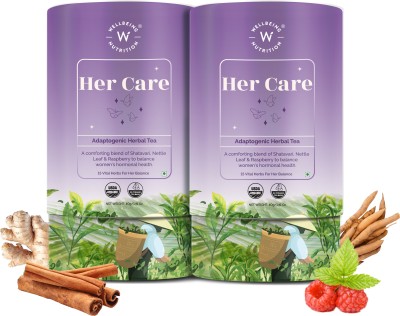 Wellbeing Nutrition Her Care Tea for PCOS & PCOD, PMS, Periods Relief with Shatavari & Chasteberry Herbal Tea Box(2 x 20 Bags)