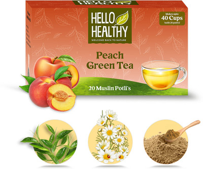 Hello Healthy Peach Green Tea Pack of 20 Bags (2 gm Each) With All Natural Flavors Peach Green Tea Bags Box(20 Bags)