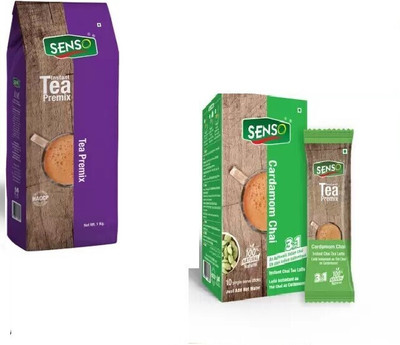 Senso Cardamom Tea Box 10 sachets & plain tea premix 1 kg Combo Plain, Cardamom Masala Tea Pouch(2 x 1 kg)