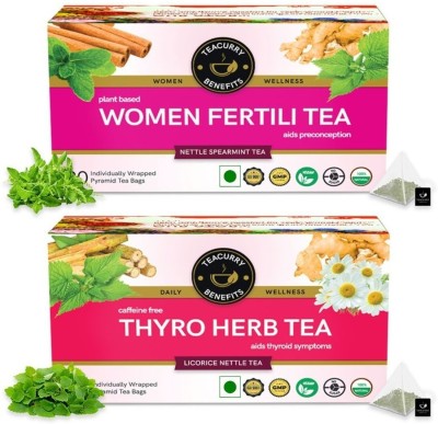 TEACURRY Thyro Fertility Support Tea - 30+30 Tea Bags | Helps thyroid hormonal balance and Regularize TSH, T3 and T4 levels. Mint Herbal Tea Pouch(2 x 30 Bags)