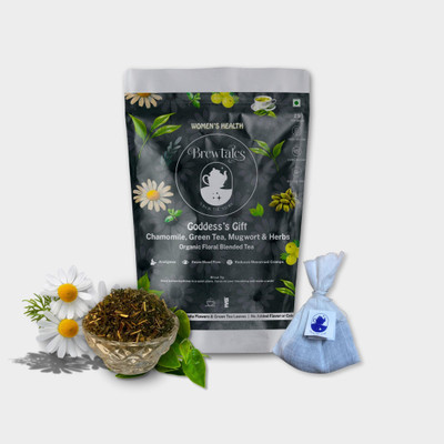 BREWTALES Goddesss Gift Chamomile Green Tea Mugwort and Herbs Floral Muslin Tea Bags Herbal Infusion Tea Pouch(25 g)