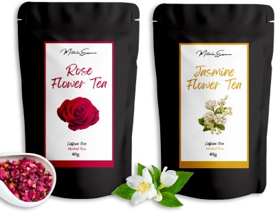 MITHILA ESSENCE Combo Flower Tea (Jasmine 40gm, Rose 40gm) | Caffeine Free Flower Tea Jasmine, Rose Herbal Tea Pouch(2 x 40 g)