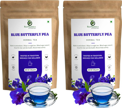 RichNutrition Blue Butterfly Pea Tea - For fat burning, Skin Glow, Hair Growth Unflavoured Blue Tea Pouch(2 x 100 g)