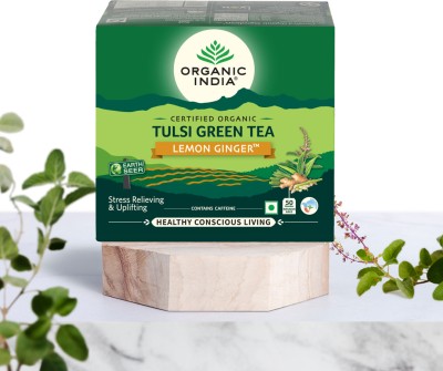 ORGANIC INDIA Tulsi Green Tea Lemon Ginger 50 Teabags Green Tea Bags Box(50 Bags)