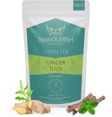 TeaNOURISH Ginger Tulsi Green Tea | Brew Hot or Iced Tea - 100g Green Tea Pouch(100 g)