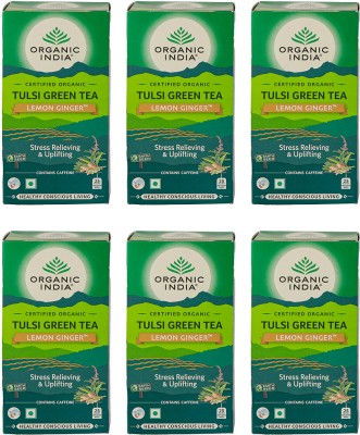 ORGANIC INDIA Pack of 6 Tulsi Green Tea Lemon Ginger 25 IB I Immunity boost Green Tea Bags Box(6 x 100 g)