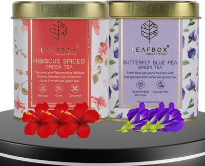 leafbox Combo Butterfly Blue Pea Green Tea & Hibiscus Spiced Green Tea Whole Leaf Green Tea Tin(2 x 75 g)