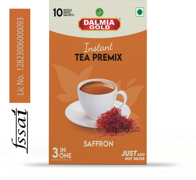 Dalmia Gold Instant Tea Premix- Saffron Flavour, Regular Sugar (10 sachets X 14 gm) Saffron Instant Tea Box(10 x 14 g)