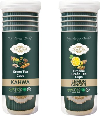 Tavasyam Ready to Sip Kahwa+Lemon Ginger Green Tea Cups | Green Tea for Weight Loss Green Tea Box(2 x 100 ml)