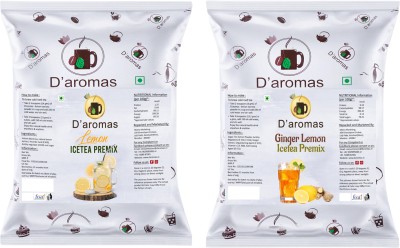 D'aromas GingerLemon & Lemon Ice Tea 1kg, Instant Premix Ice Tea Powder, Summer Drink Ginger, Lemon Iced Tea Pouch(2 x 0.5 kg)