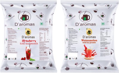 D'aromas Watermelon & Strawberry Ice Tea 1kg, Instant Premix Ice Tea Powder, Summer Drink Assorted Iced Tea Pouch(2 x 0.5 kg)