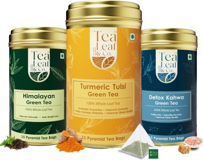 TLC Detox Kahwa +Turmeric Tulsi + Himalayan Green Tea Combo Pyramid Green Tea Bags Box(3 x 15 Bags)