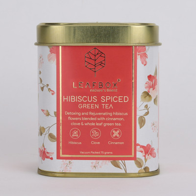 leafbox Hibiscus Spiced Green Tea & Ice tea | Whole Leaf | VACCUM PACKED LOOSE Green Tea Tin(75 g)